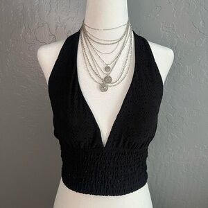 Pointelle Black Halter Top - NWOT